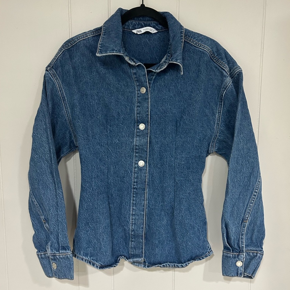 Zara Denim Long Sleeve Top Corset Style blogger’s favorite
